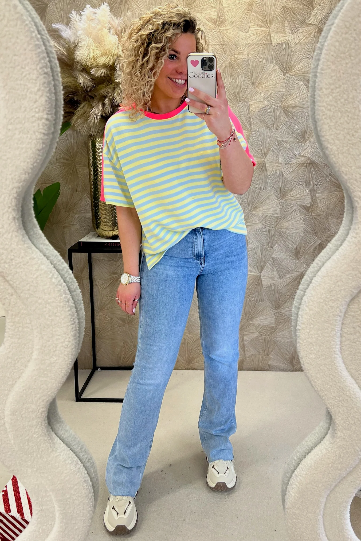 Wonderful Short Sleeve Striped Sweater - Blue/Yellow - Image 2
