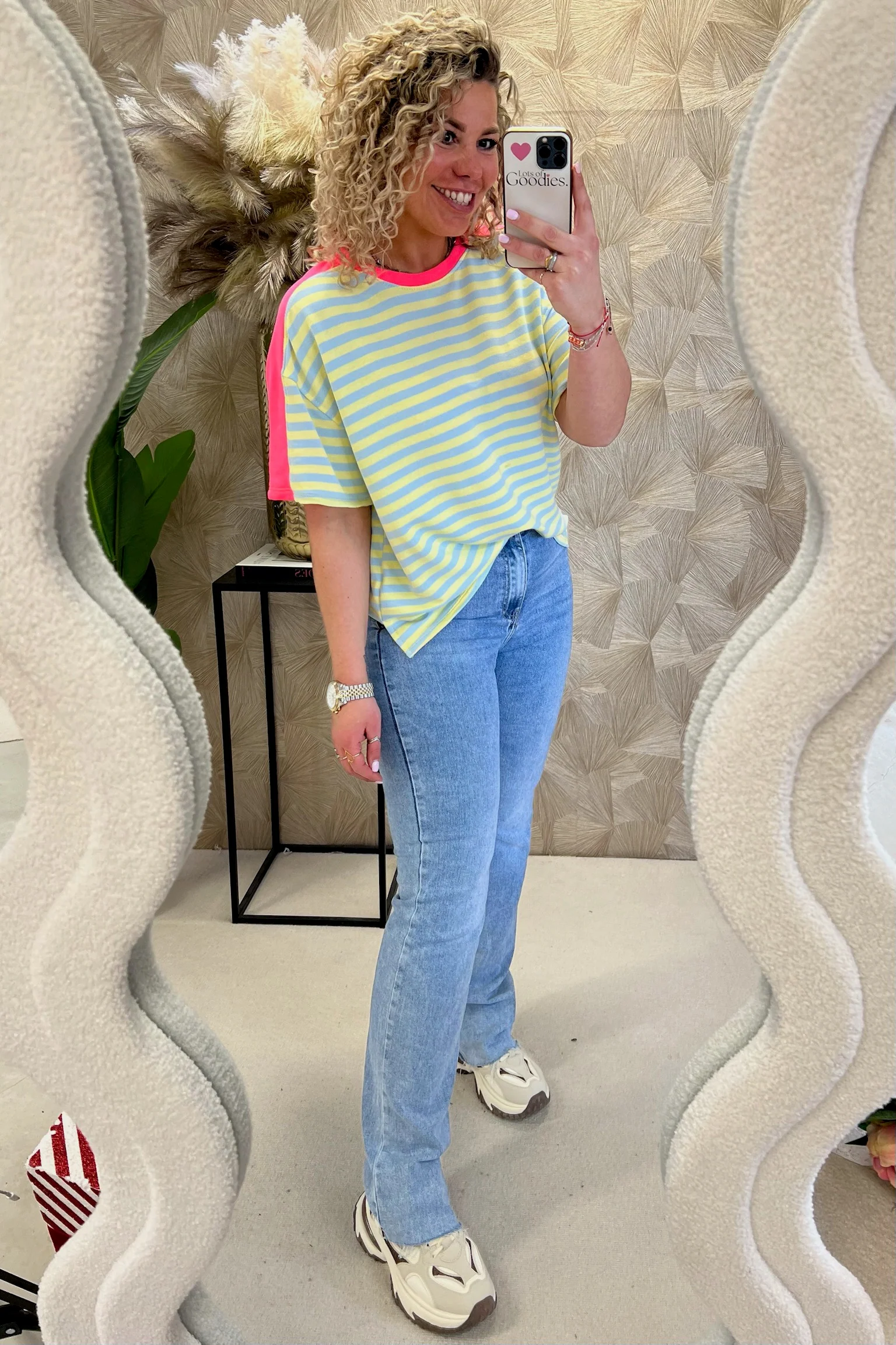 Wonderful Short Sleeve Striped Sweater - Blue/Yellow - Image 3