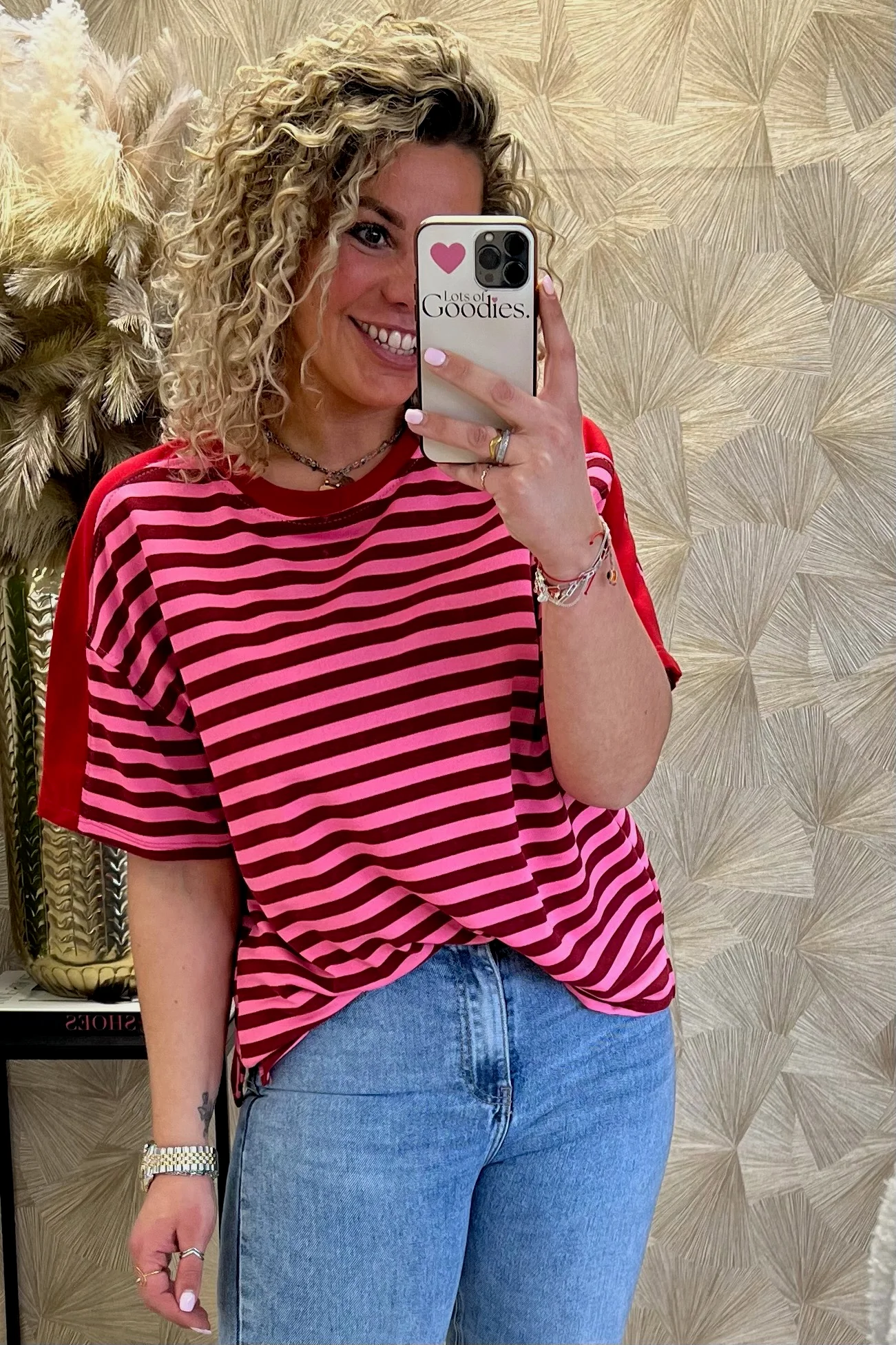 Wonderful Short Sleeve Striped Sweater - Bordeaux/Pink