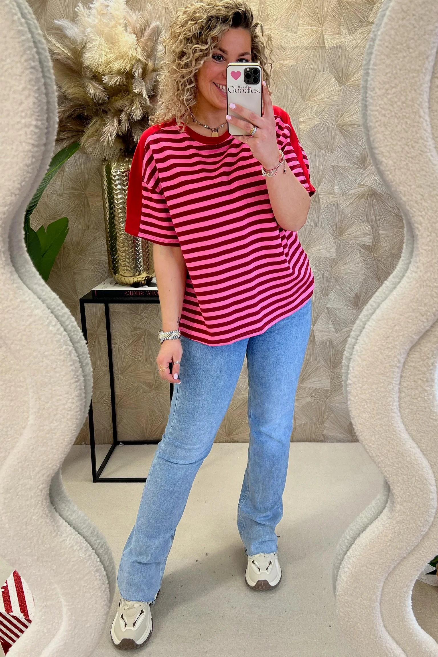 Wonderful Short Sleeve Striped Sweater - Bordeaux/Pink - Image 2