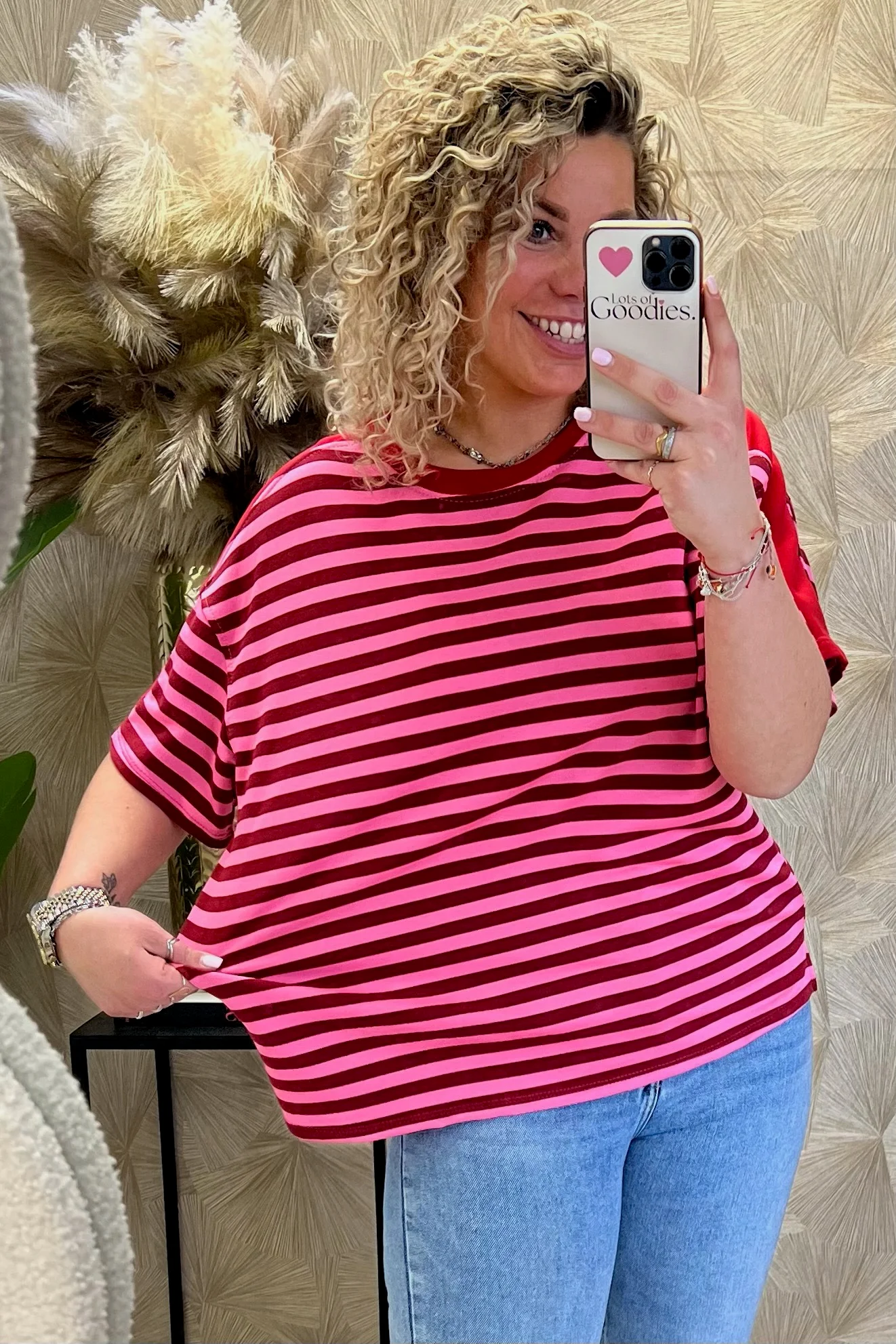 Wonderful Short Sleeve Striped Sweater - Bordeaux/Pink - Image 3