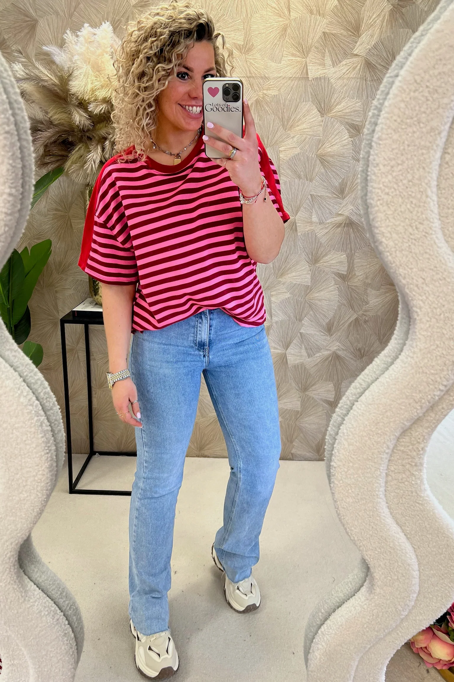 Wonderful Short Sleeve Striped Sweater - Bordeaux/Pink - Image 4