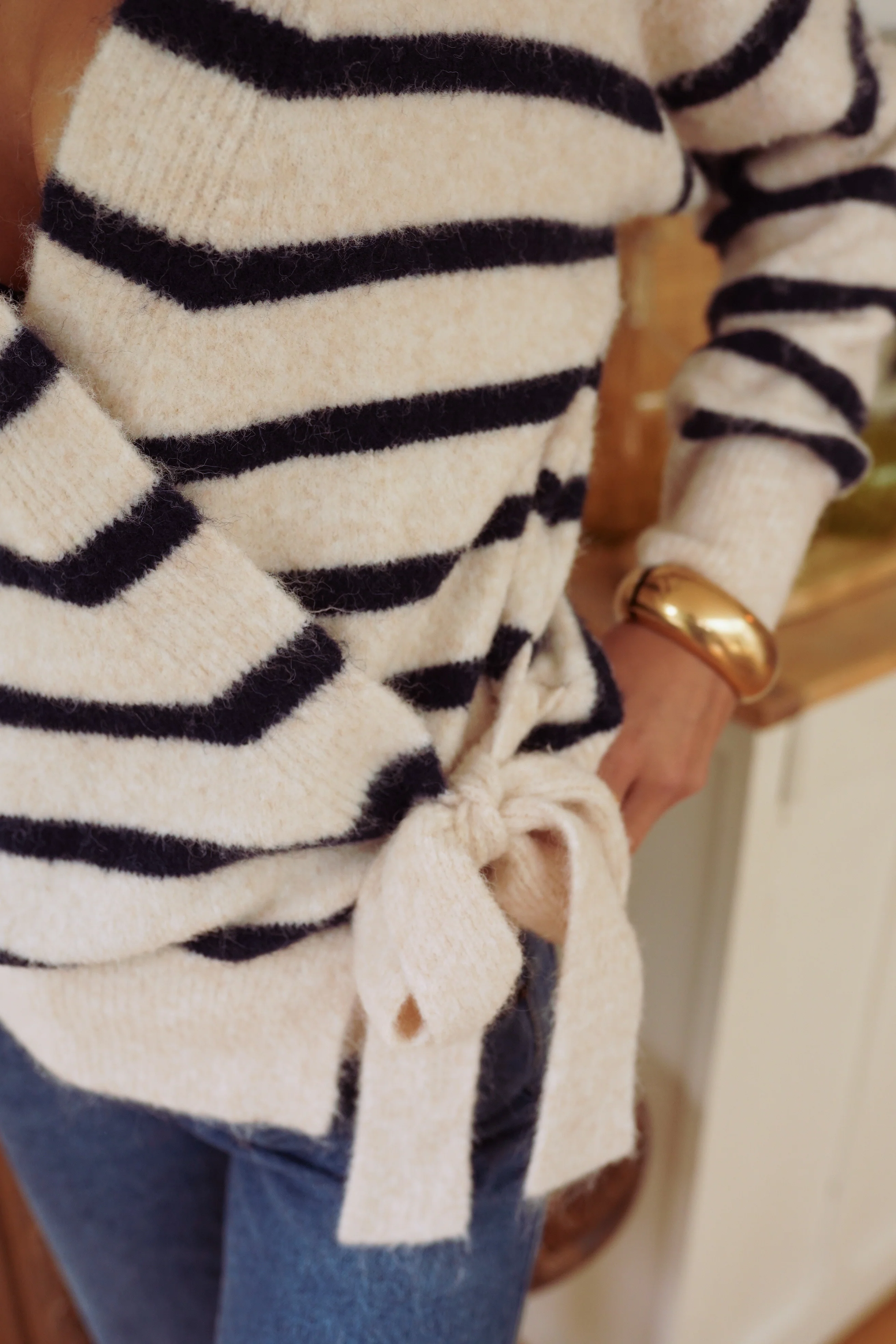 Wrapped Striped Cardigan - White - Image 3