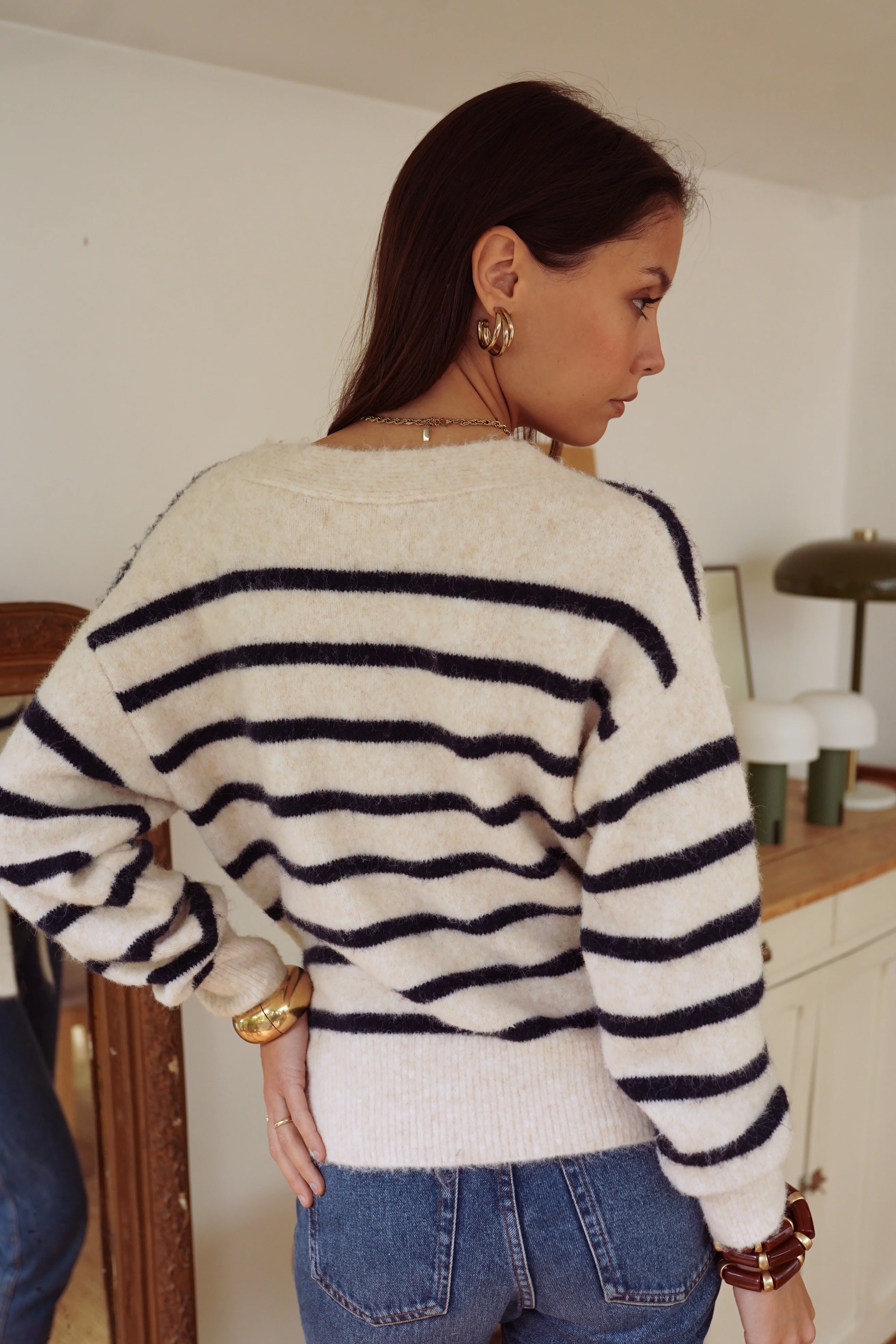Wrapped Striped Cardigan - White - Image 5