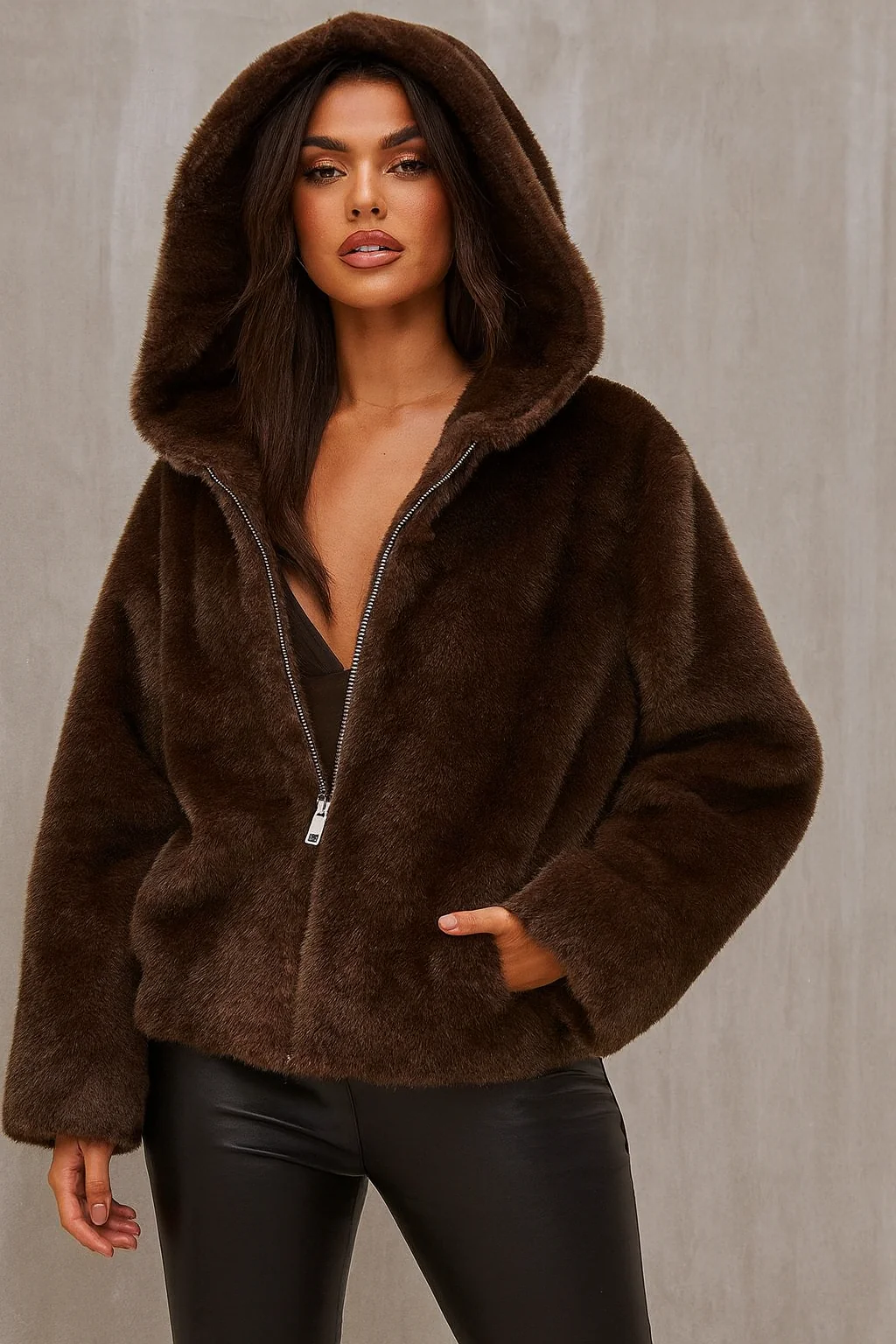 Yara Fake Fur Jacket - Brown