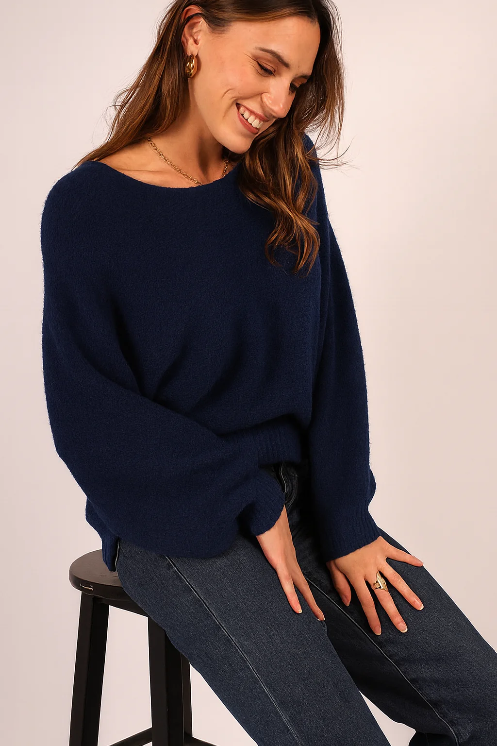 Zeya Balloon Sleeve Sweater - Navy