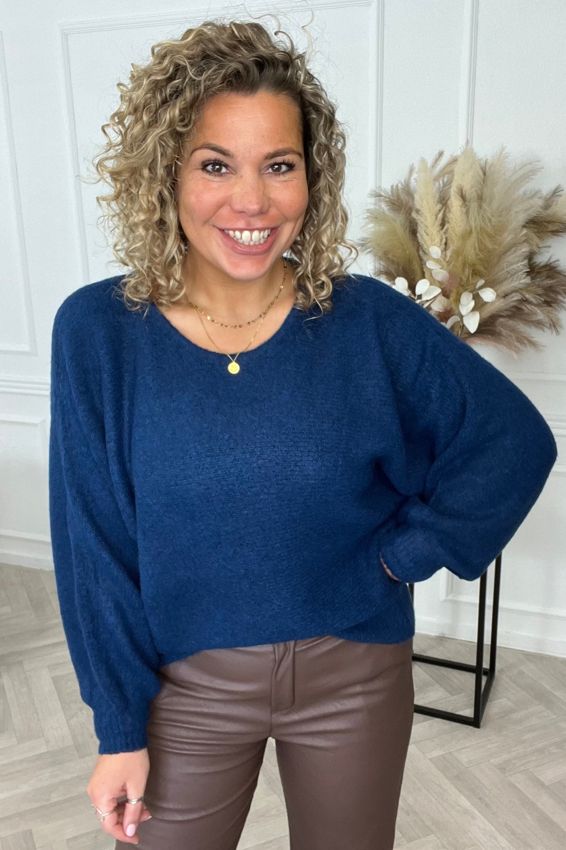 Zeya Balloon Sleeve Sweater - Navy - Image 2