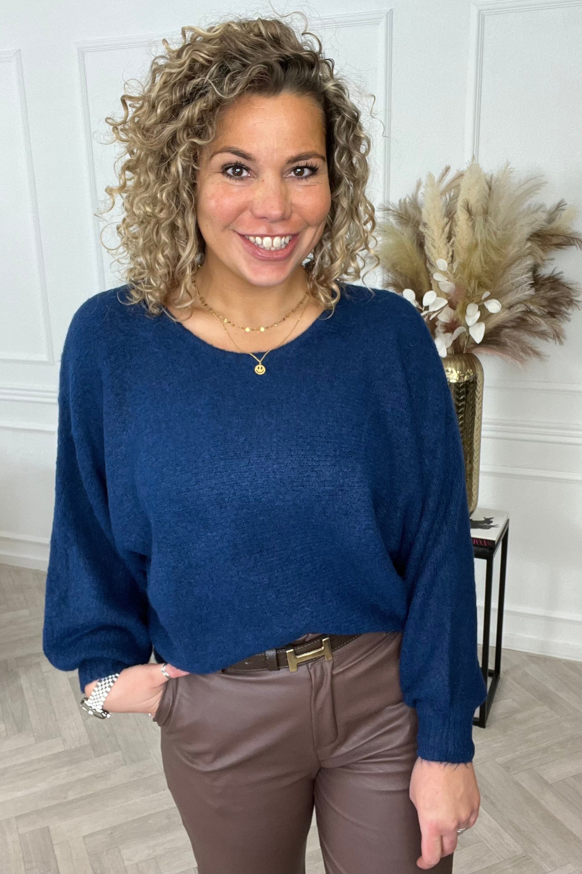 Zeya Balloon Sleeve Sweater - Navy - Image 4