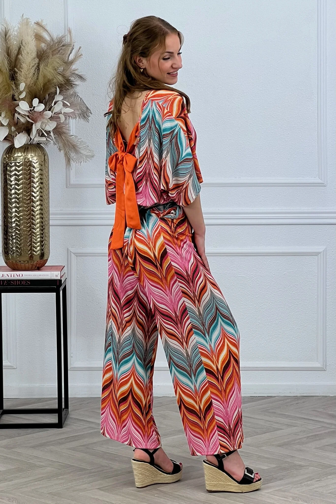 Zigzag Strik Jumpsuit - Orange/Pink - Image 2